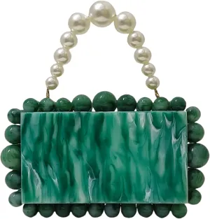 Acrylic Evening Handbag Marble Box Clutch Purse Women Beaded Party Prom Cocktail Bag