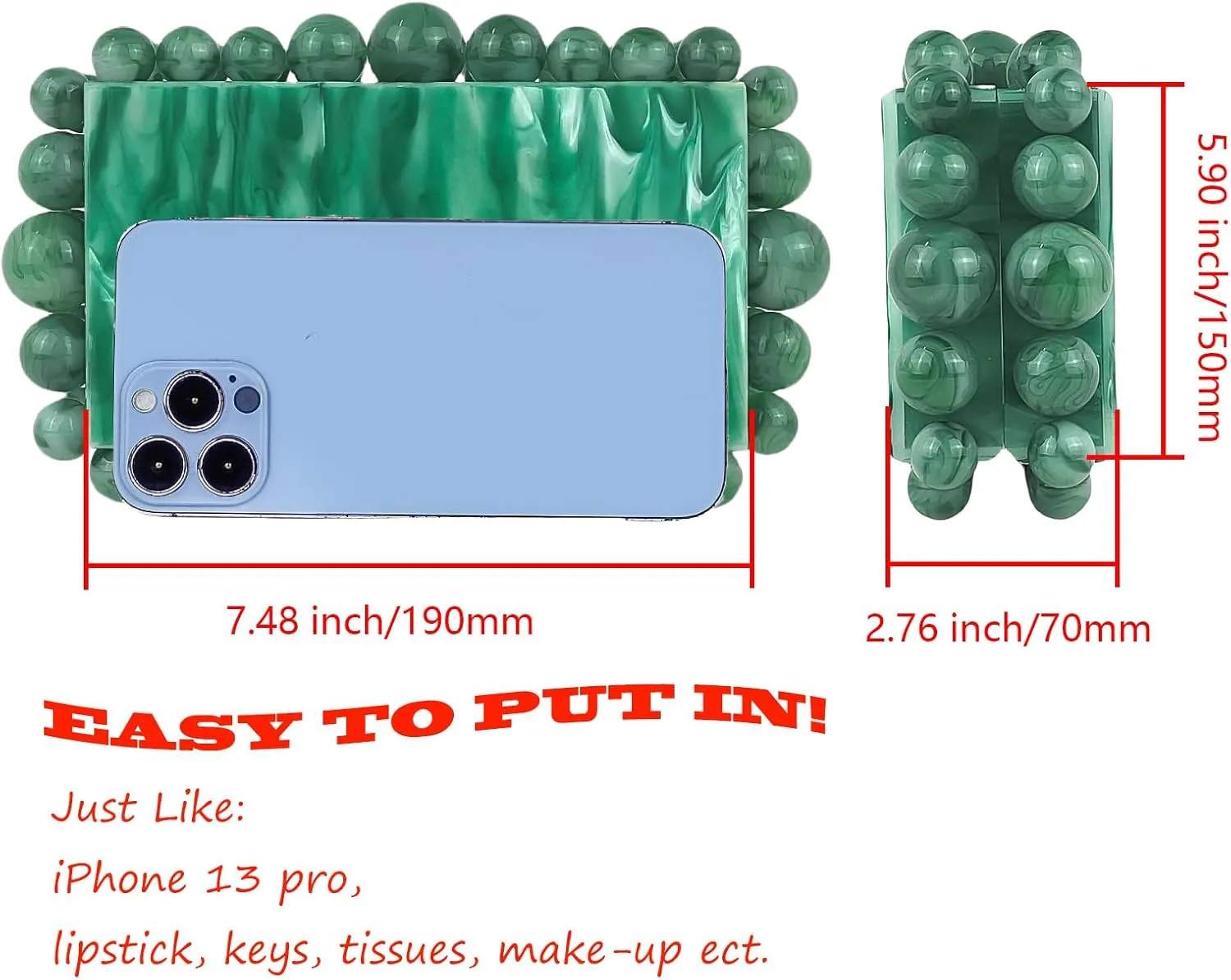 Acrylic Evening Handbag Marble Box Clutch Purse Women Beaded Party Prom Cocktail Bag