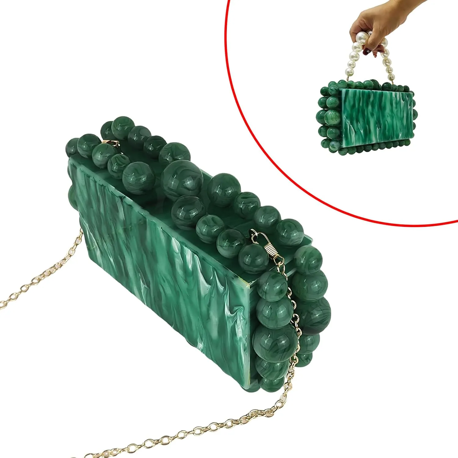 Acrylic Evening Handbag Marble Box Clutch Purse Women Beaded Party Prom Cocktail Bag