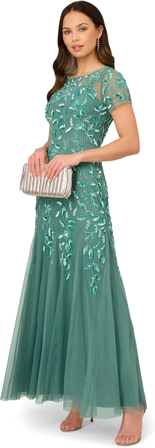 Adrianna Papell Women's Bead Long Dress with Godets