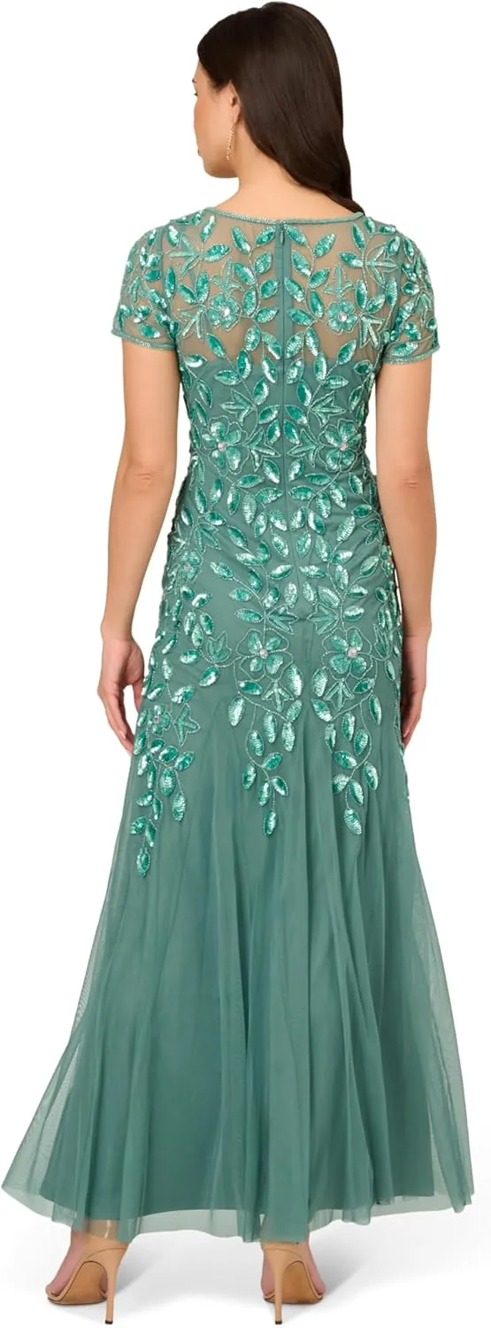 Adrianna Papell Women's Bead Long Dress with Godets
