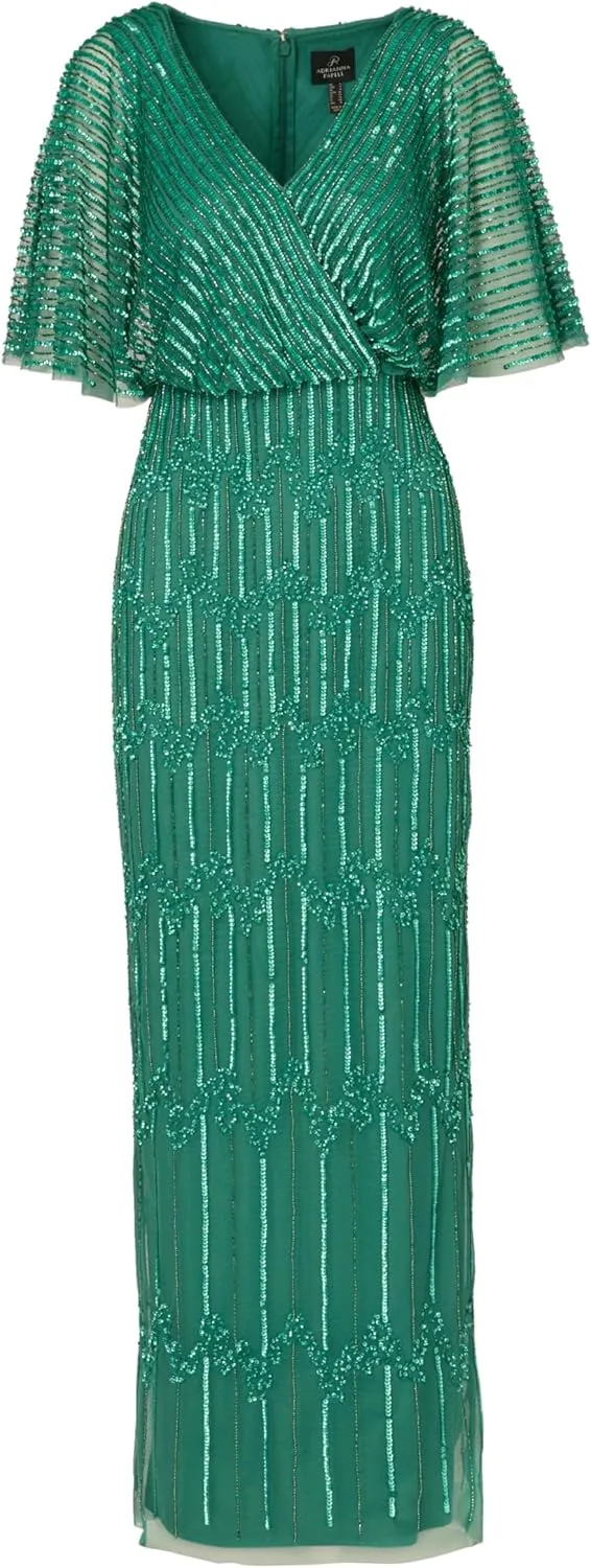Adrianna Papell Women's Beaded Surplice Gown