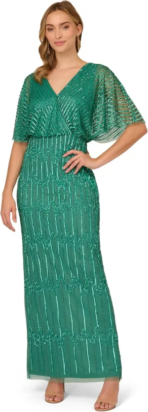 Adrianna Papell Women's Beaded Surplice Gown