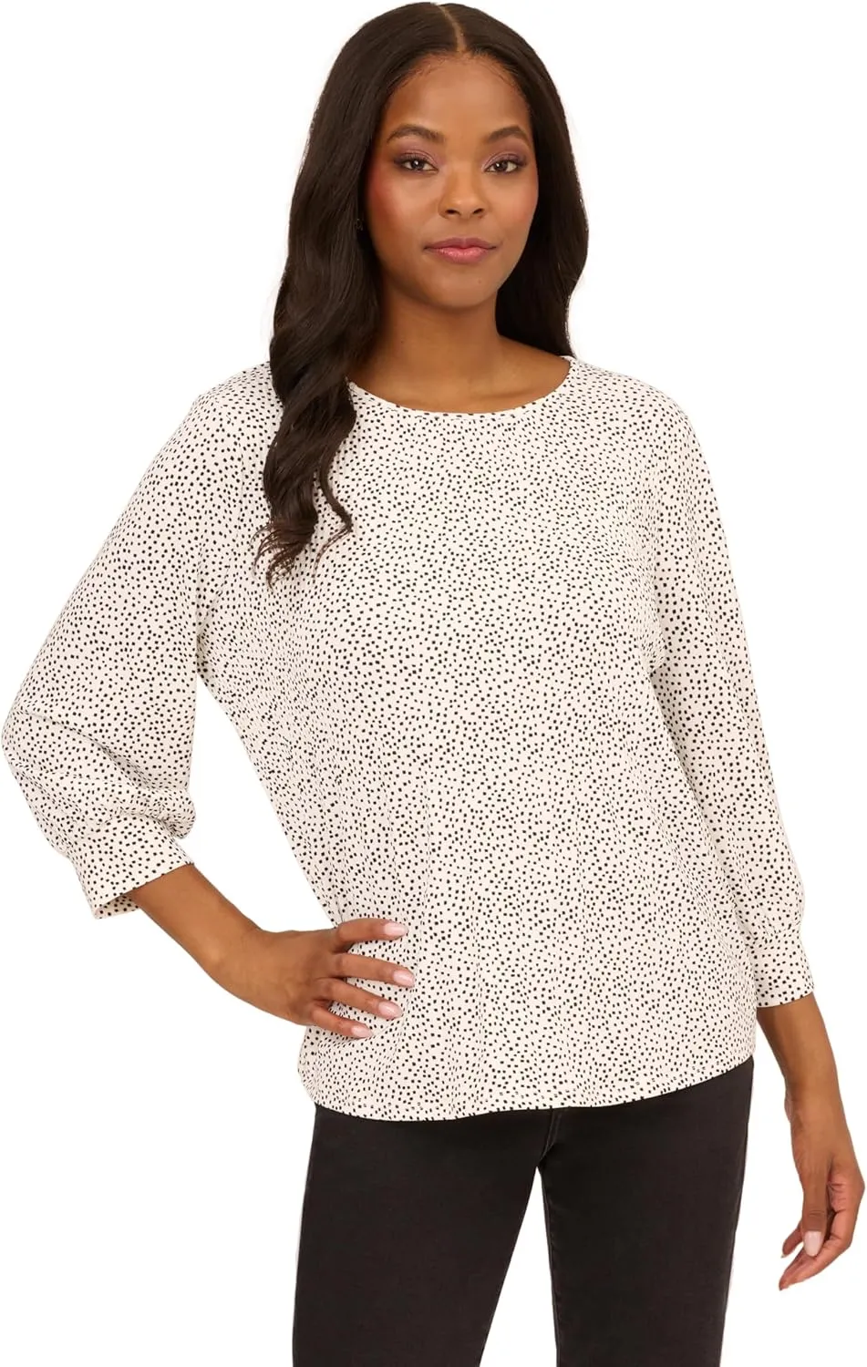 Adrianna Papell Women's Print Knit Pleated Trapeze Top
