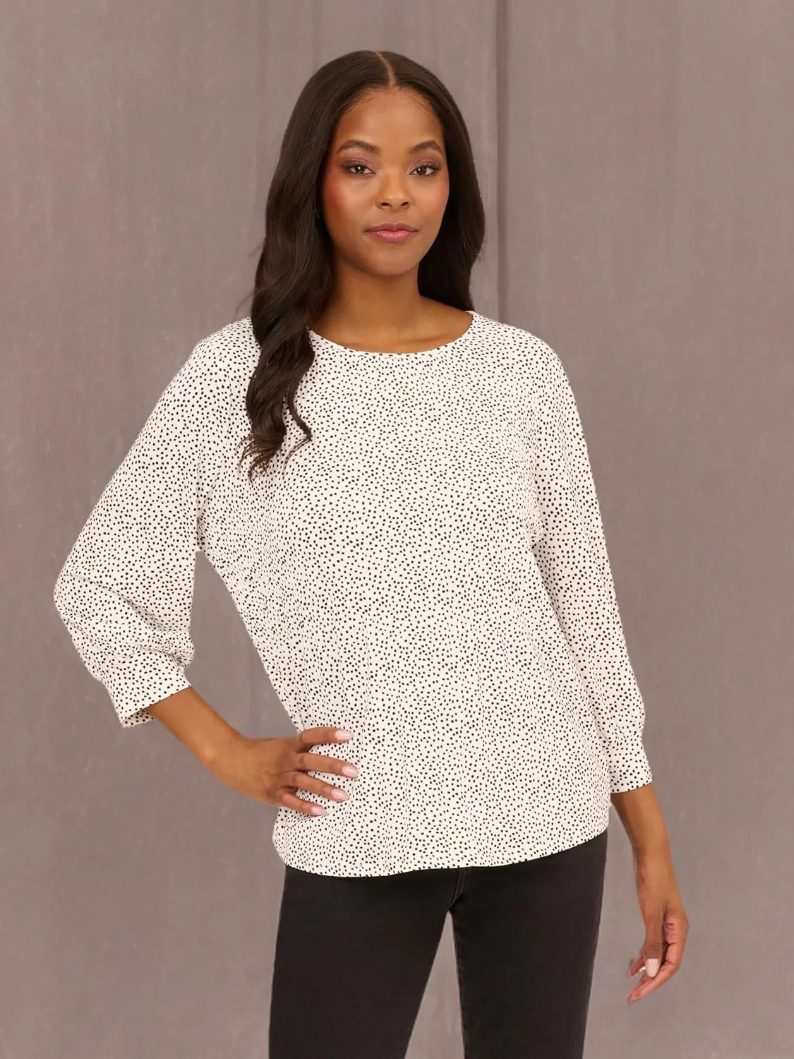 Adrianna Papell Women's Print Knit Pleated Trapeze Top