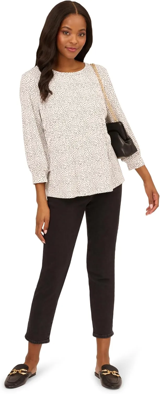 Adrianna Papell Women's Print Knit Pleated Trapeze Top