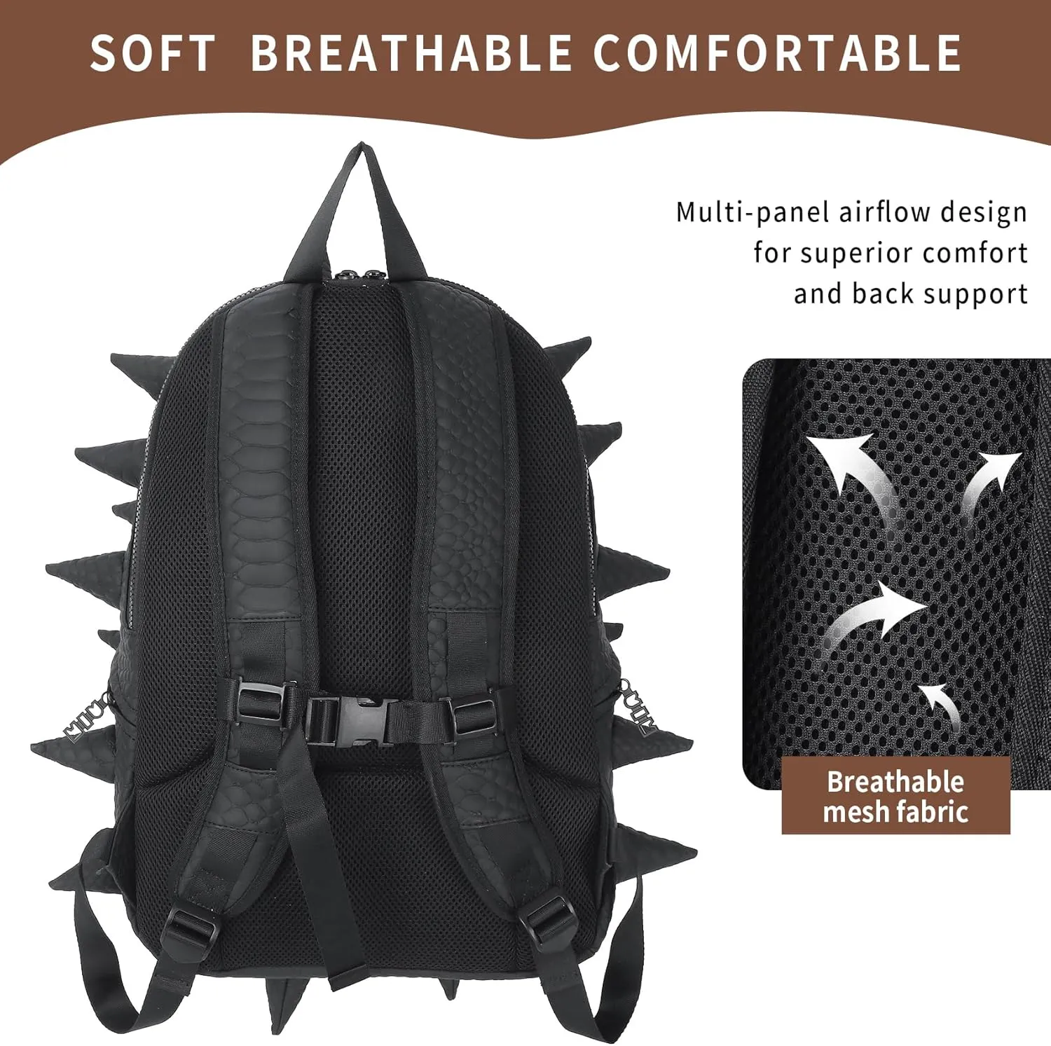 Adult Dinosaur Backpack for Men Women, Ankylosaur Casual Daypack, Waterproof 15.6 Inch Dragon Thorn Laptop Backpack, Fashion Spike Punk Backpack for Commuter Travel Shopping Black