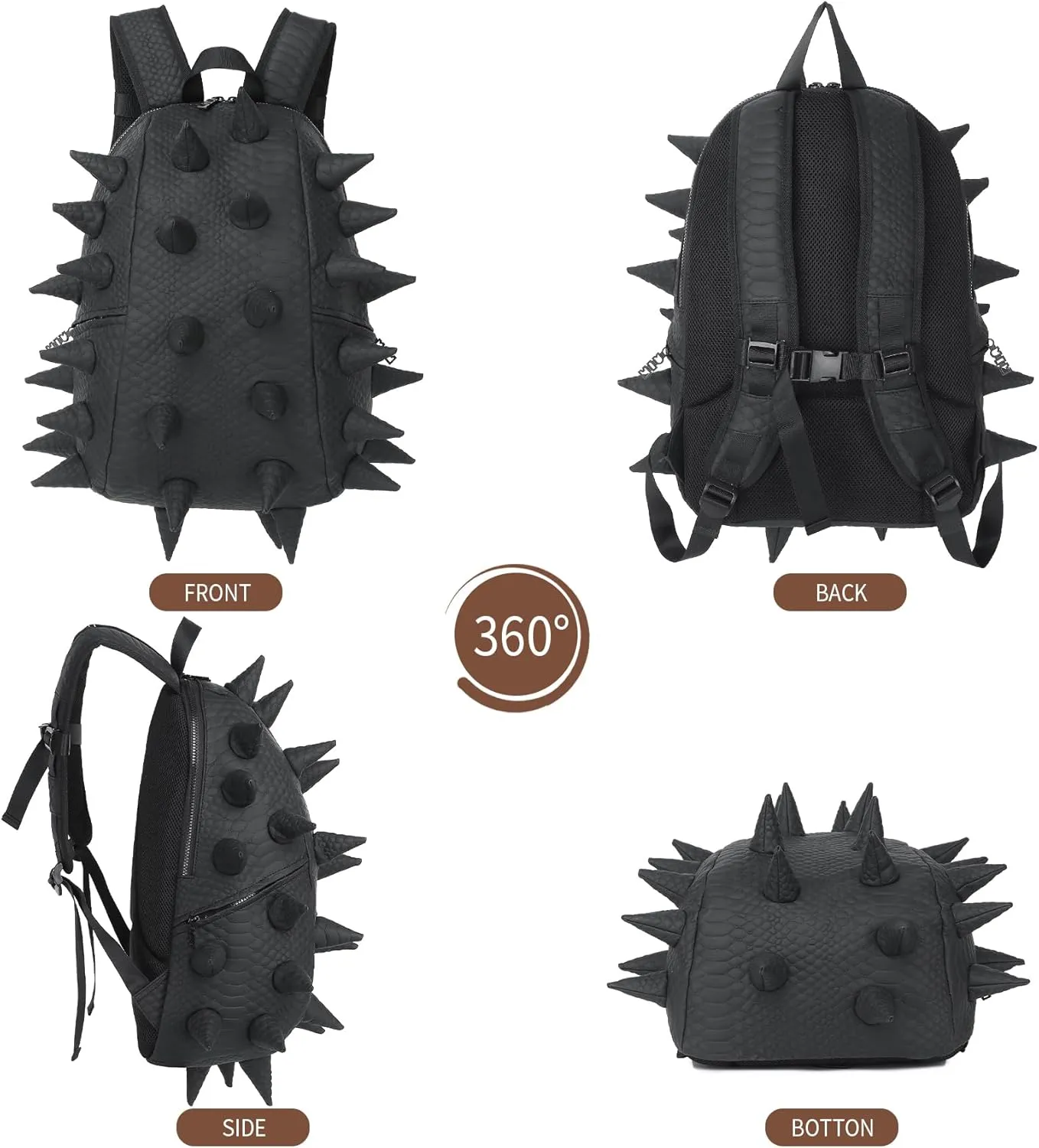Adult Dinosaur Backpack for Men Women, Ankylosaur Casual Daypack, Waterproof 15.6 Inch Dragon Thorn Laptop Backpack, Fashion Spike Punk Backpack for Commuter Travel Shopping Black