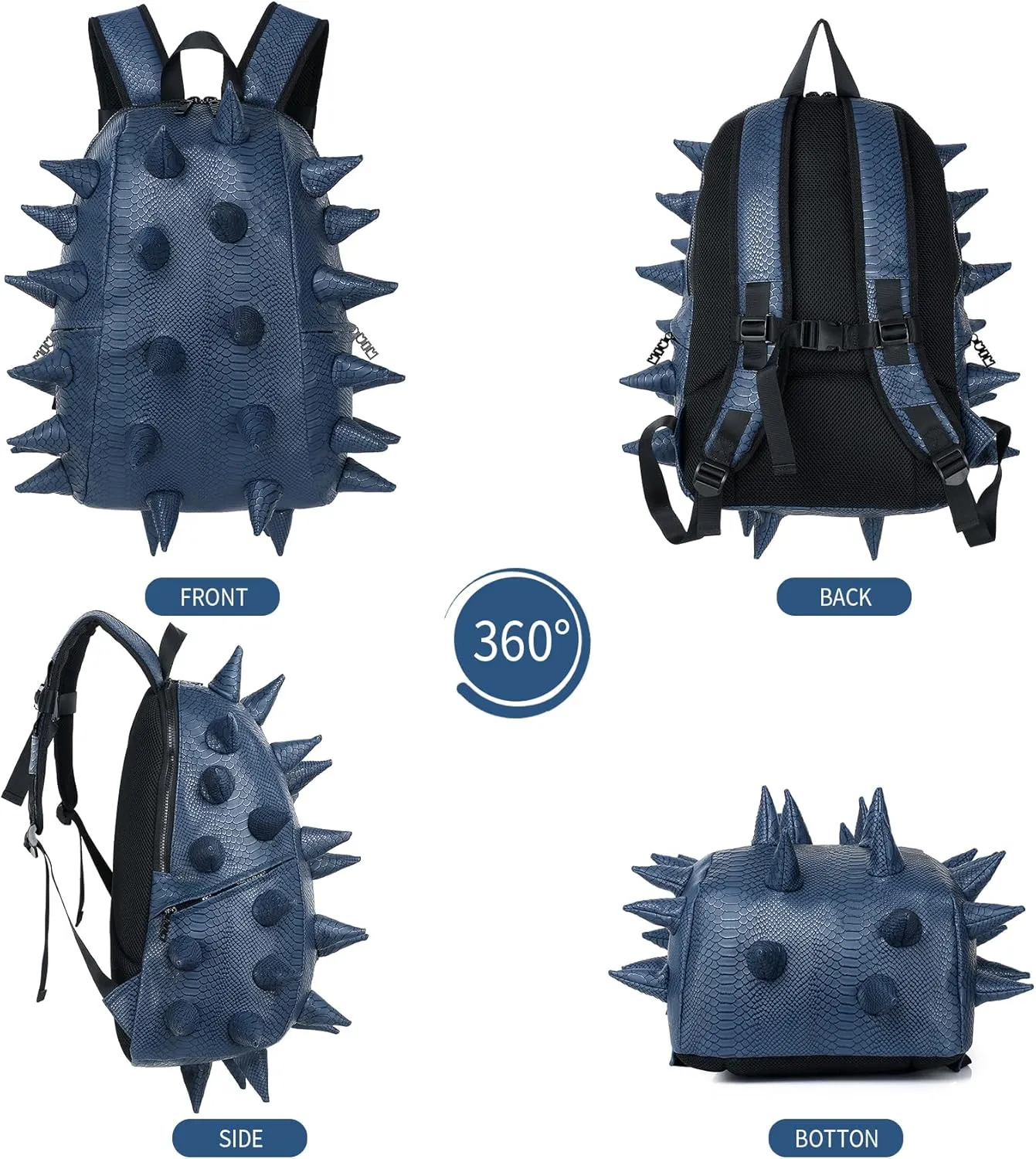 Adult Dinosaur Backpack for Men Women, Ankylosaur Casual Daypack, Waterproof 15.6 Inch Dragon Thorn Laptop Backpack, Fashion Spike Punk Backpack for Commuter Travel Shopping Blue