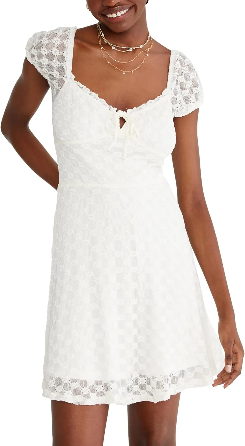 AEROPOSTALE Women's Knit Eyelet Short Sleeve Mini Dress