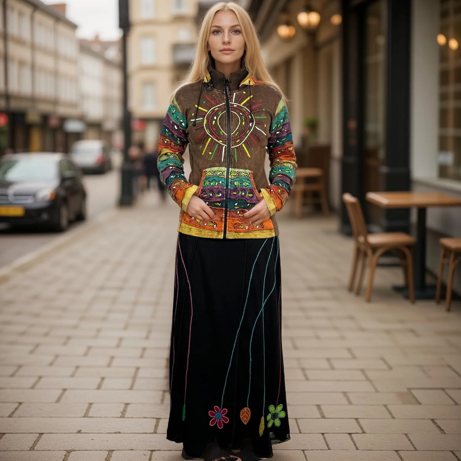Agan Traders 2025 Summer Gypsy Brush Painted Womens Zip Up Jacket Sweatshirt - Detachable Pixie Lightweight Hoodies for Women