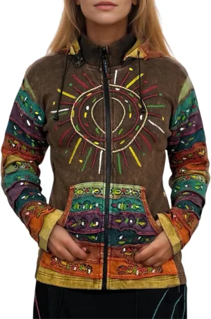 Agan Traders 2025 Summer Gypsy Brush Painted Womens Zip Up Jacket Sweatshirt - Detachable Pixie Lightweight Hoodies for Women