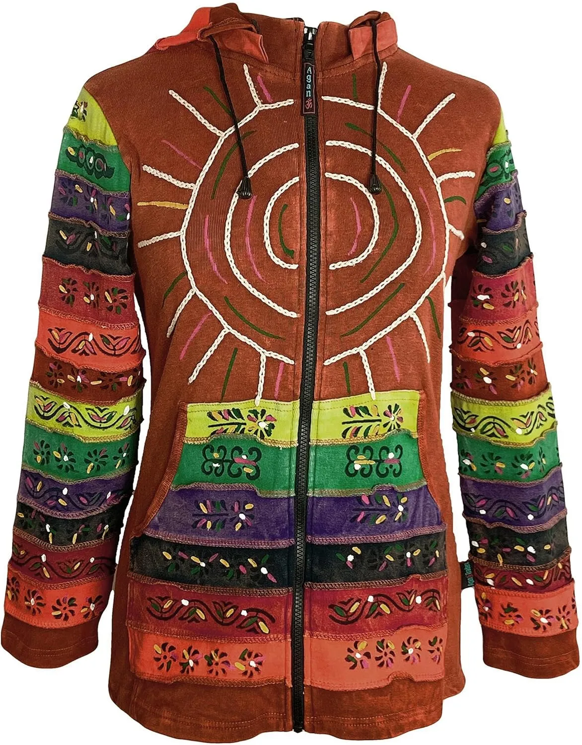 Agan Traders 2025 Summer Gypsy Brush Painted Womens Zip Up Jacket Sweatshirt - Detachable Pixie Lightweight Hoodies for Women