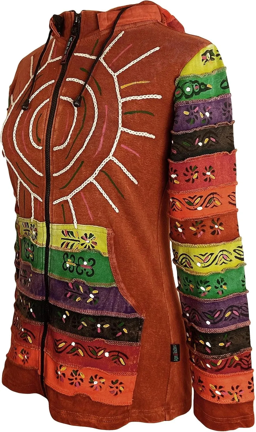 Agan Traders 2025 Summer Gypsy Brush Painted Womens Zip Up Jacket Sweatshirt - Detachable Pixie Lightweight Hoodies for Women