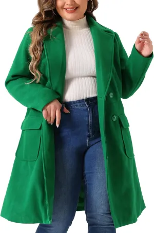 Agnes Orinda Women's Plus Size Long Winter Coats Notch Lapel Double Breasted Pea Trench Coats