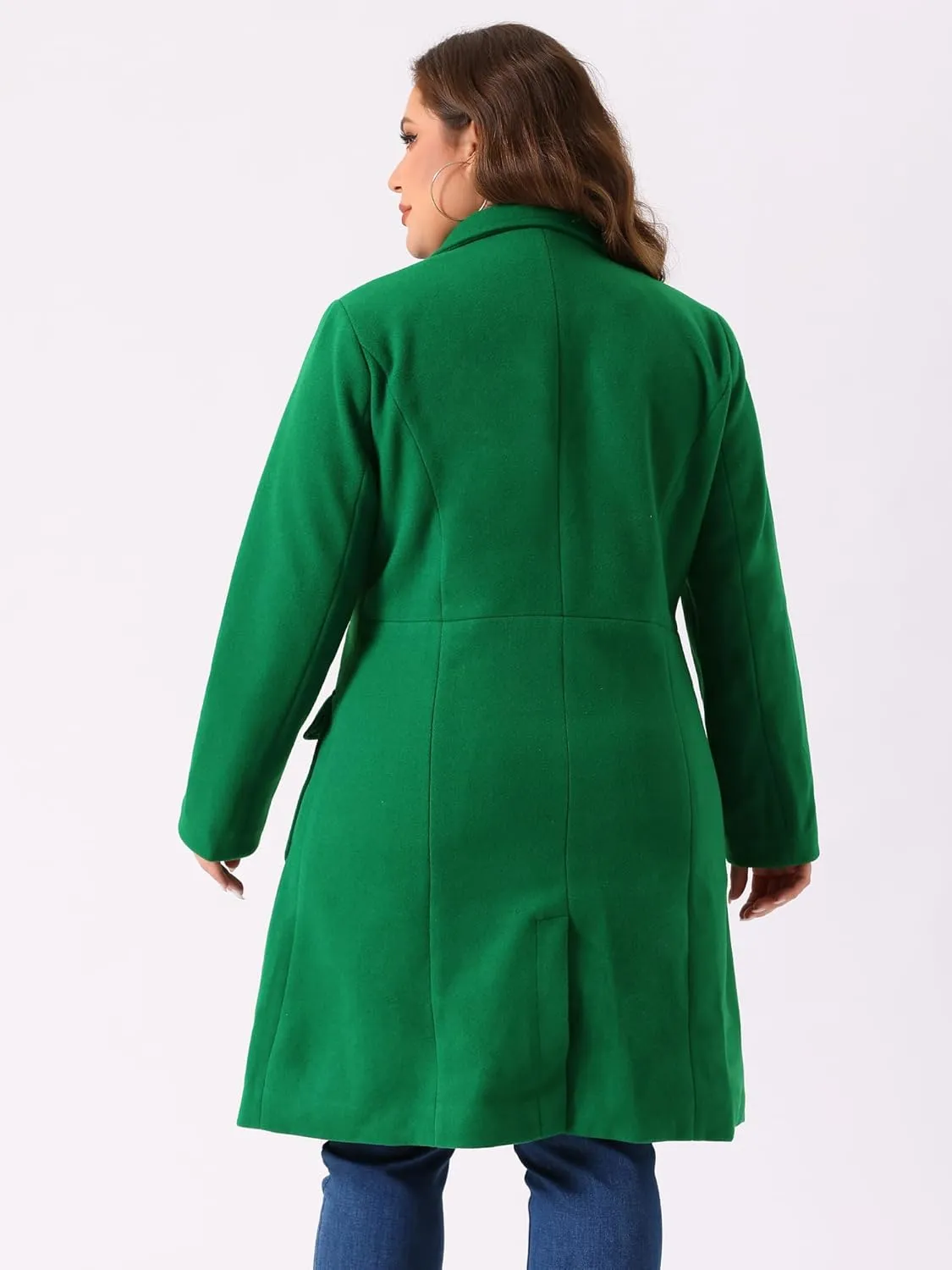 Agnes Orinda Women's Plus Size Long Winter Coats Notch Lapel Double Breasted Pea Trench Coats