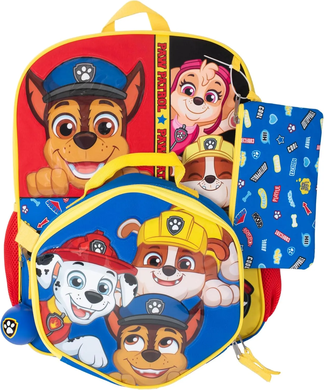 AI ACCESSORY INNOVATIONS Paw Patrol Peeking Pups 4 Piece Backpack Set for Boys & Girls, Featuring Chase, Marshall, Rubble, & Skye, Kids School Bag, Blue