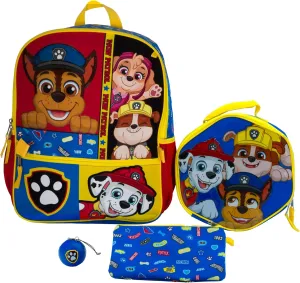 AI ACCESSORY INNOVATIONS Paw Patrol Peeking Pups 4 Piece Backpack Set for Boys & Girls, Featuring Chase, Marshall, Rubble, & Skye, Kids School Bag, Blue