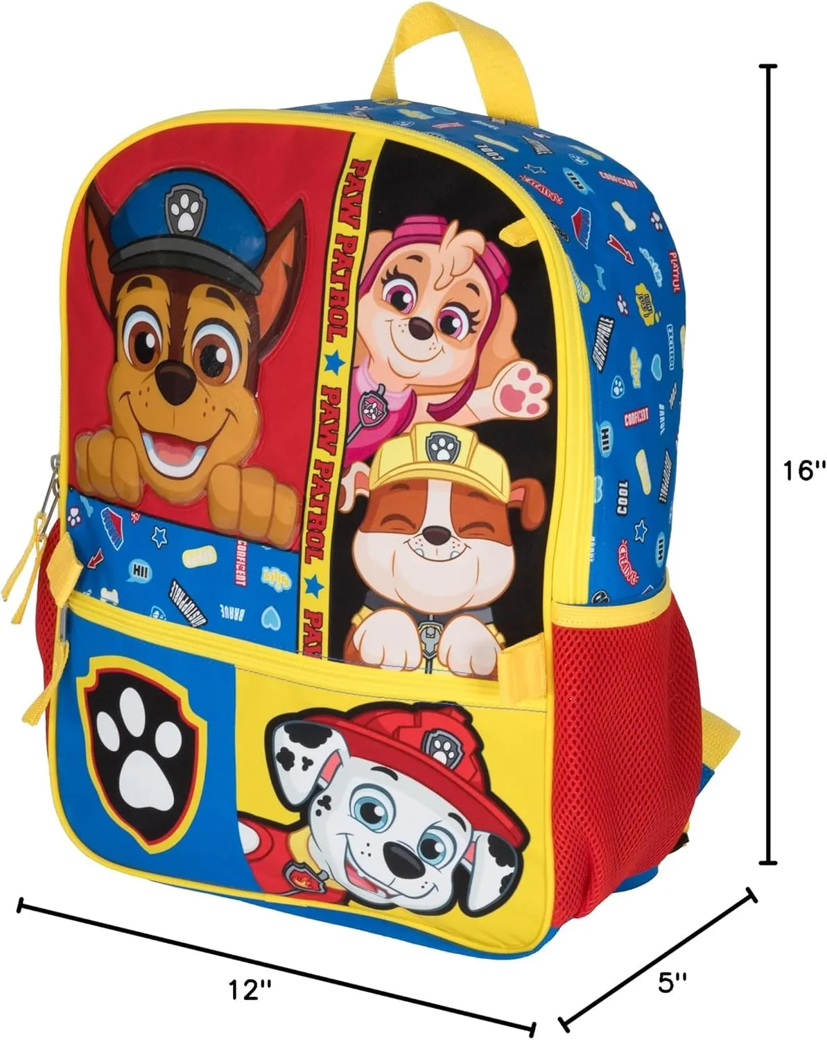 AI ACCESSORY INNOVATIONS Paw Patrol Peeking Pups 4 Piece Backpack Set for Boys & Girls, Featuring Chase, Marshall, Rubble, & Skye, Kids School Bag, Blue