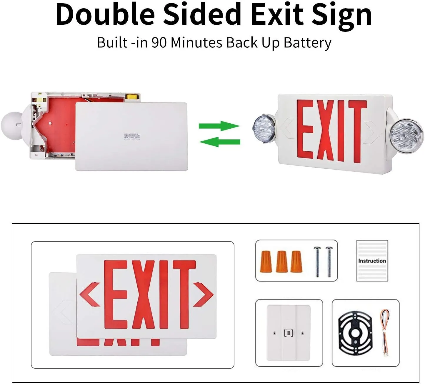 AKT LIGHTING Emergency Exit Light, Adjustable Two LED Head Exit Sign Light, Commercial Emergency Exit Lighting Combo with Back-up Battery for Business UL Certificated(Red, 6 Pack)
