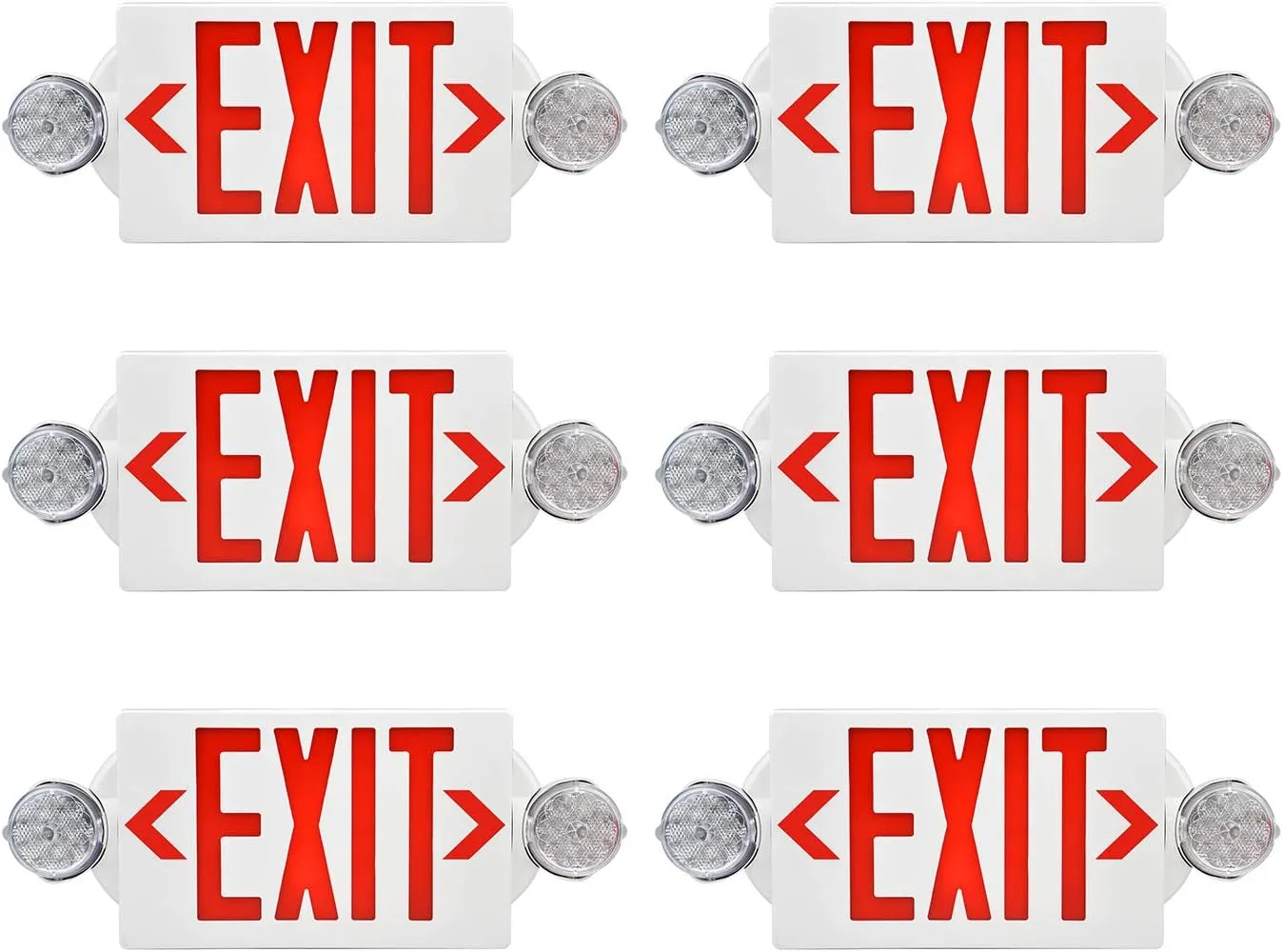 AKT LIGHTING Emergency Exit Light, Adjustable Two LED Head Exit Sign Light, Commercial Emergency Exit Lighting Combo with Back-up Battery for Business UL Certificated(Red, 6 Pack)