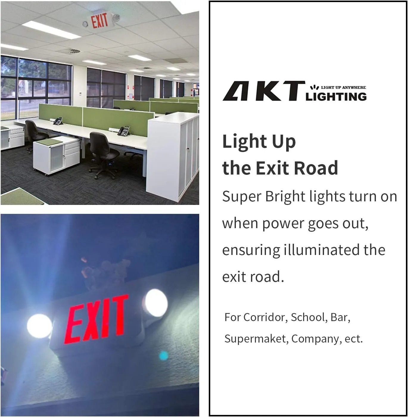 AKT LIGHTING Emergency Exit Light, Adjustable Two LED Head Exit Sign Light, Commercial Emergency Exit Lighting Combo with Back-up Battery for Business UL Certificated(Red, 6 Pack)