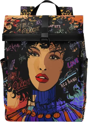 ALAZA Afro African American Woman Art Large Laptop Backpack Purse for Women Men Waterproof Anti Theft Roll Top Backpack, 13-17.3 inch