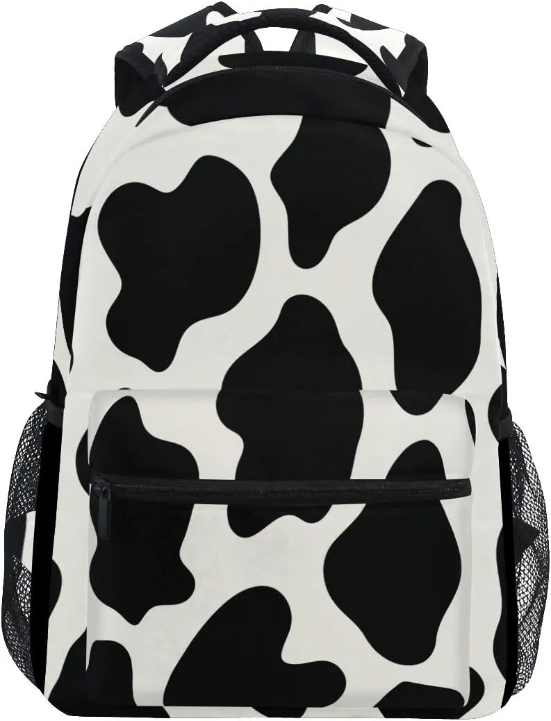 ALAZA Black White Cow Print Backpack Daypack School Bag Travel Shoulder Bag for Students Boys Girls