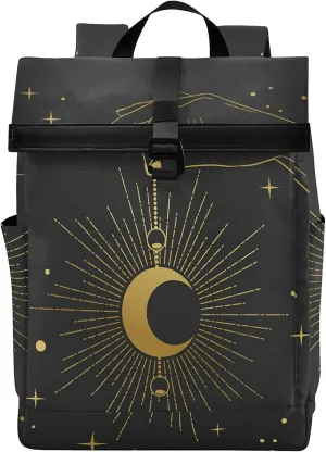 ALAZA Boho Style Hand Holding Crescent Moon Large Laptop Backpack Purse for Women Men Waterproof Anti Theft Roll Top Backpack, 13-17.3 inch