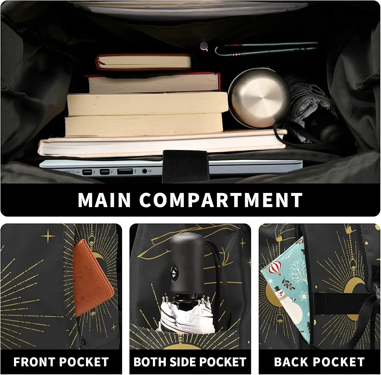 ALAZA Boho Style Hand Holding Crescent Moon Large Laptop Backpack Purse for Women Men Waterproof Anti Theft Roll Top Backpack, 13-17.3 inch
