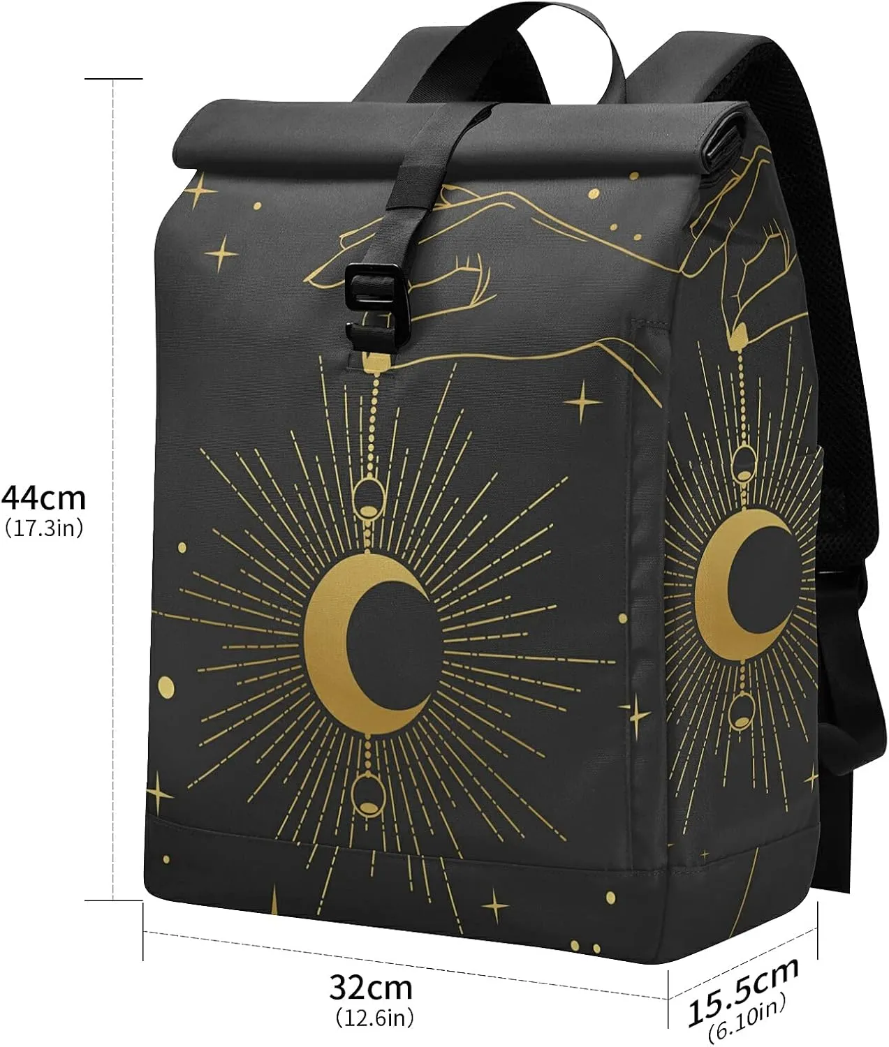 ALAZA Boho Style Hand Holding Crescent Moon Large Laptop Backpack Purse for Women Men Waterproof Anti Theft Roll Top Backpack, 13-17.3 inch