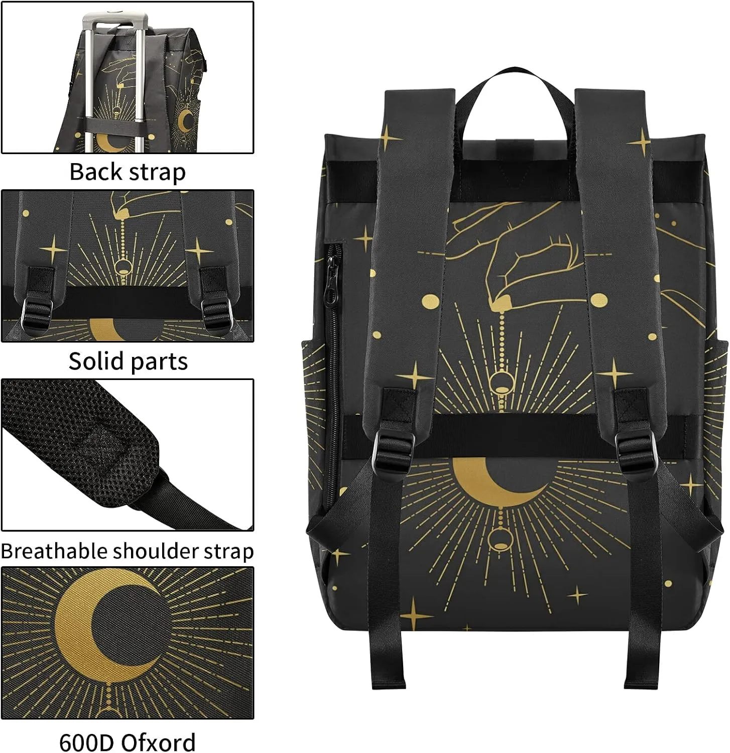 ALAZA Boho Style Hand Holding Crescent Moon Large Laptop Backpack Purse for Women Men Waterproof Anti Theft Roll Top Backpack, 13-17.3 inch