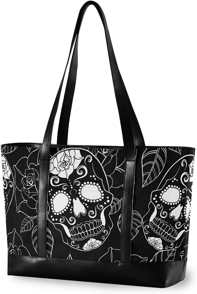 ALAZA Gothic Black Sugar Skulls Laptop Tote Bag for Woman 15.6 inch Laptop Organizer Bag Teacher Work Purse