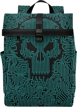 ALAZA Skull Funny Circuit Stripe Large Laptop Backpack Purse for Women Men Waterproof Anti Theft Roll Top Backpack, 13-17.3 inch
