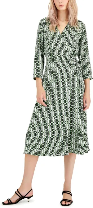 Alfani Womens Elbow Sleeve Satin Surplice Dress