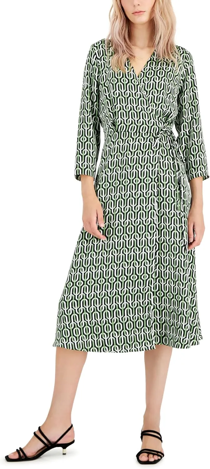 Alfani Womens Elbow Sleeve Satin Surplice Dress