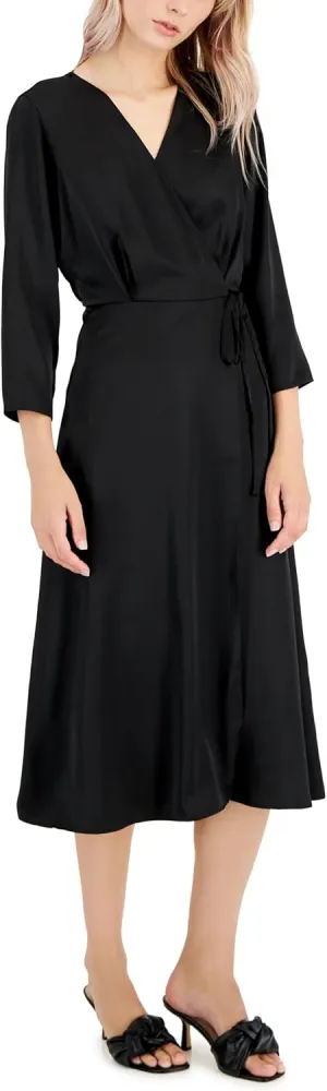 Alfani Womens Elbow Sleeve Satin Surplice Dress