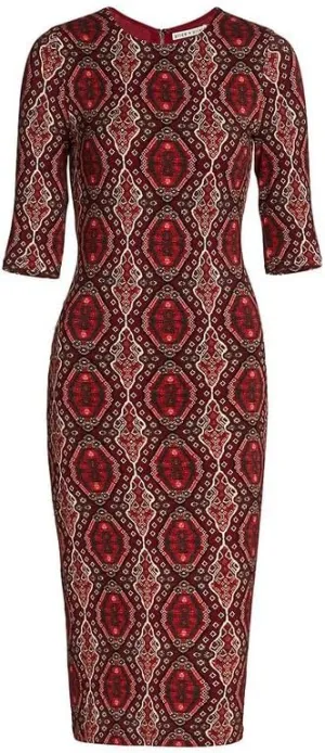 alice   olivia Diamond Magic Bordeaux Delora Fitted Crewneck Bodycon Dress Size 4