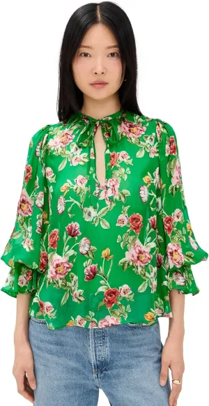 alice   olivia Women's Moranne Tie Neck Blouson Ruffle Sleeve Top