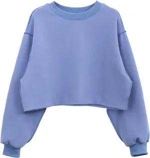 Amazhiyu Women Cropped Sweatshirt Long Sleeves Pullover Fleece Crop Tops
