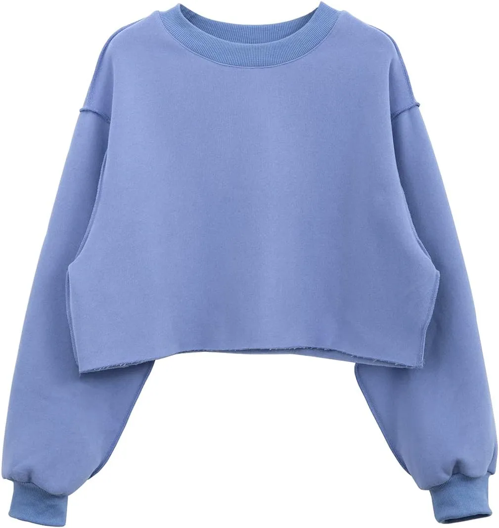 Amazhiyu Women Cropped Sweatshirt Long Sleeves Pullover Fleece Crop Tops