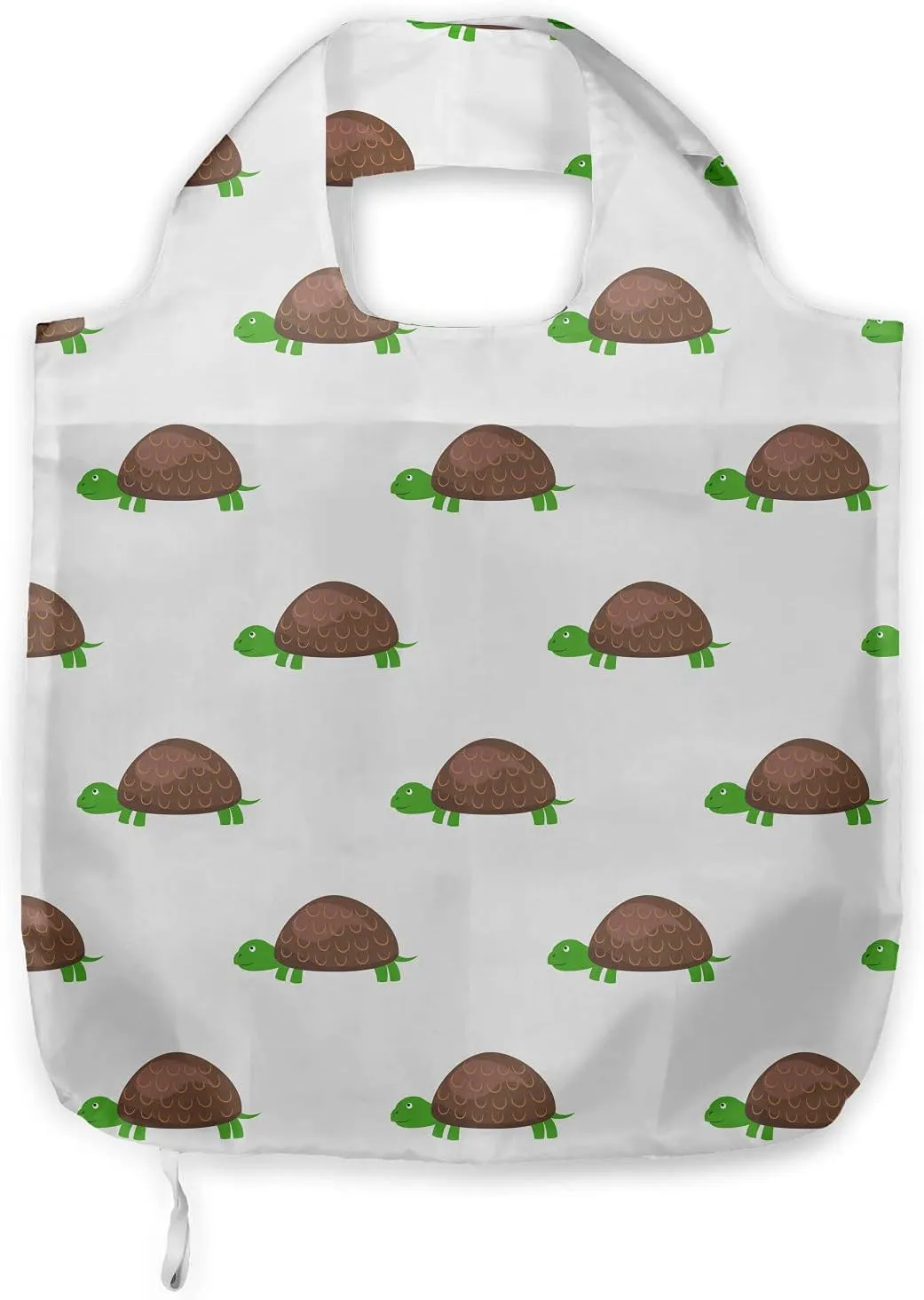 Ambesonne Turtle Reusable Portable Bag, Rhythmic Demonstration of Animal Motifs in Cartoon Style Layout, Fabric Market Bag Sturdy Easy to Clean Foldable Slim Design, Umber Green and White