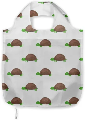 Ambesonne Turtle Reusable Portable Bag, Rhythmic Demonstration of Animal Motifs in Cartoon Style Layout, Fabric Market Bag Sturdy Easy to Clean Foldable Slim Design, Umber Green and White