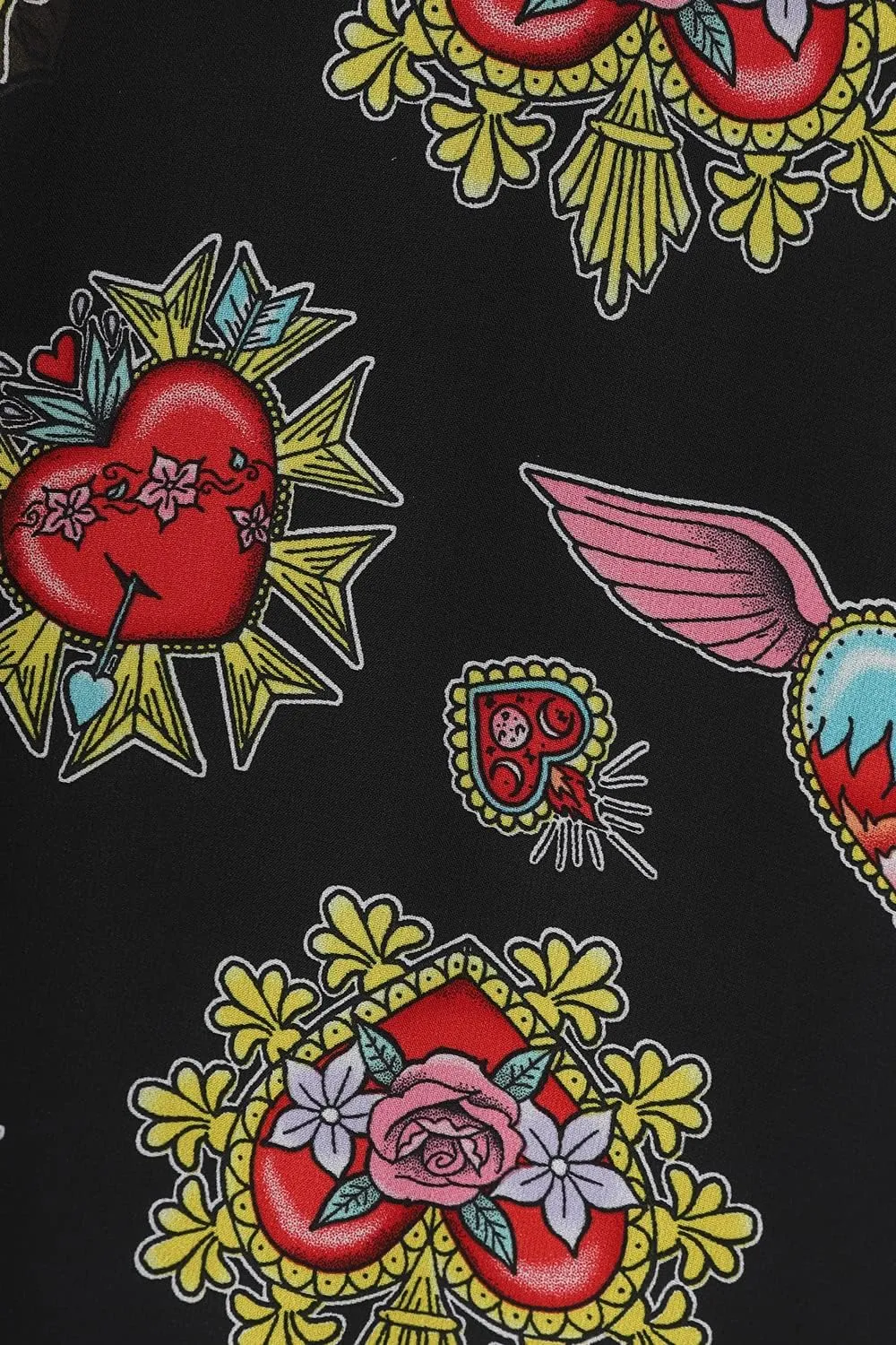 Amias Heart Print Retro Vintage Style Mid Dress Black