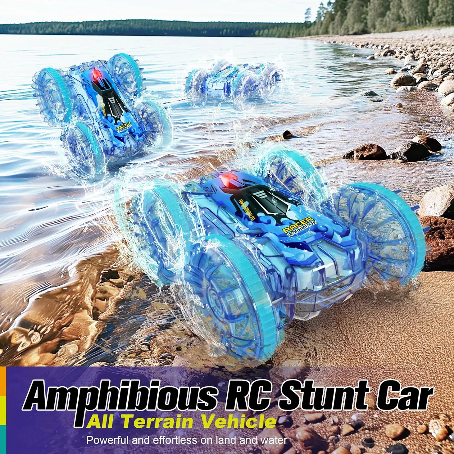Amphibious Remote Control Car, 4WD Waterproof RC Car 360° Flips Rotation Hand Gesture Stunt RC Boat Pool Toy for Kids Ages 4-8, Lake Beach Water Toys Birthday Gifts for 5 6 7 8-12 Year Old Boys