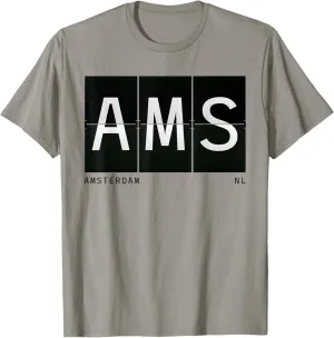 AMS Amsterdam Netherlands Airport Code Retro Traveler T-Shirt