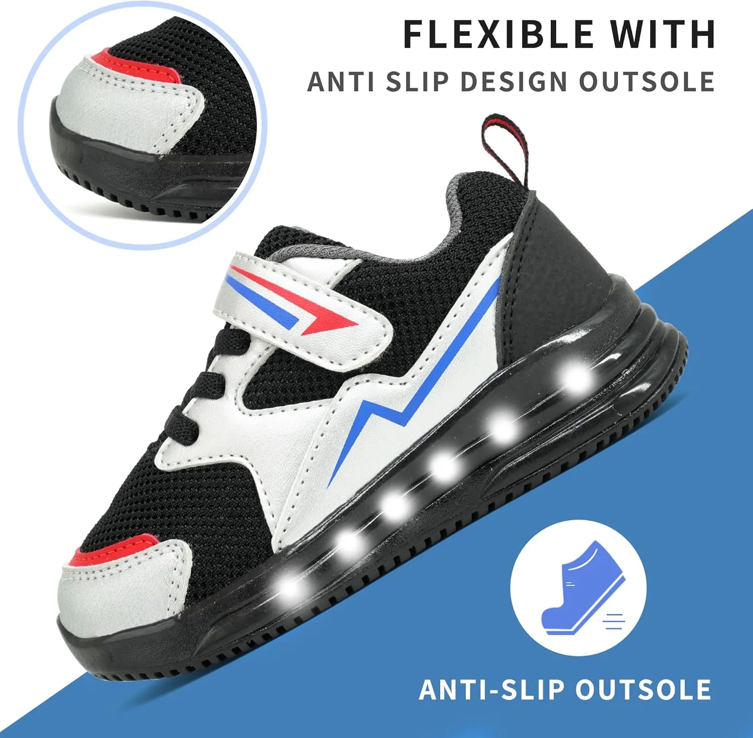 AMZZPIK Light Up Shoes for Boys Girls Toddler LED Flashing Sneakers Breathable Sport Walking Shoes for Kids
