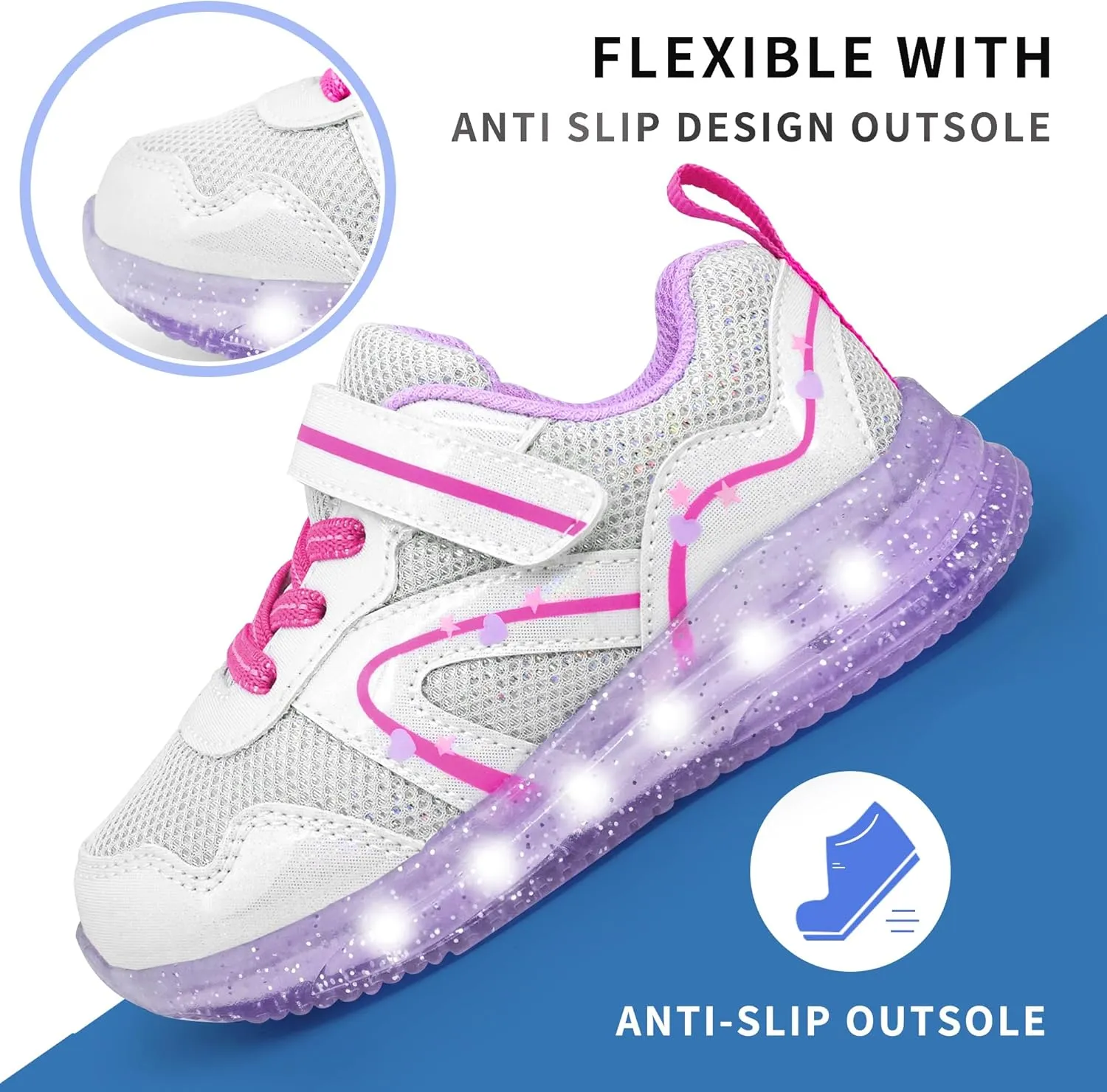 AMZZPIK Light Up Shoes for Boys Girls Toddler LED Flashing Sneakers Breathable Sport Walking Shoes for Kids
