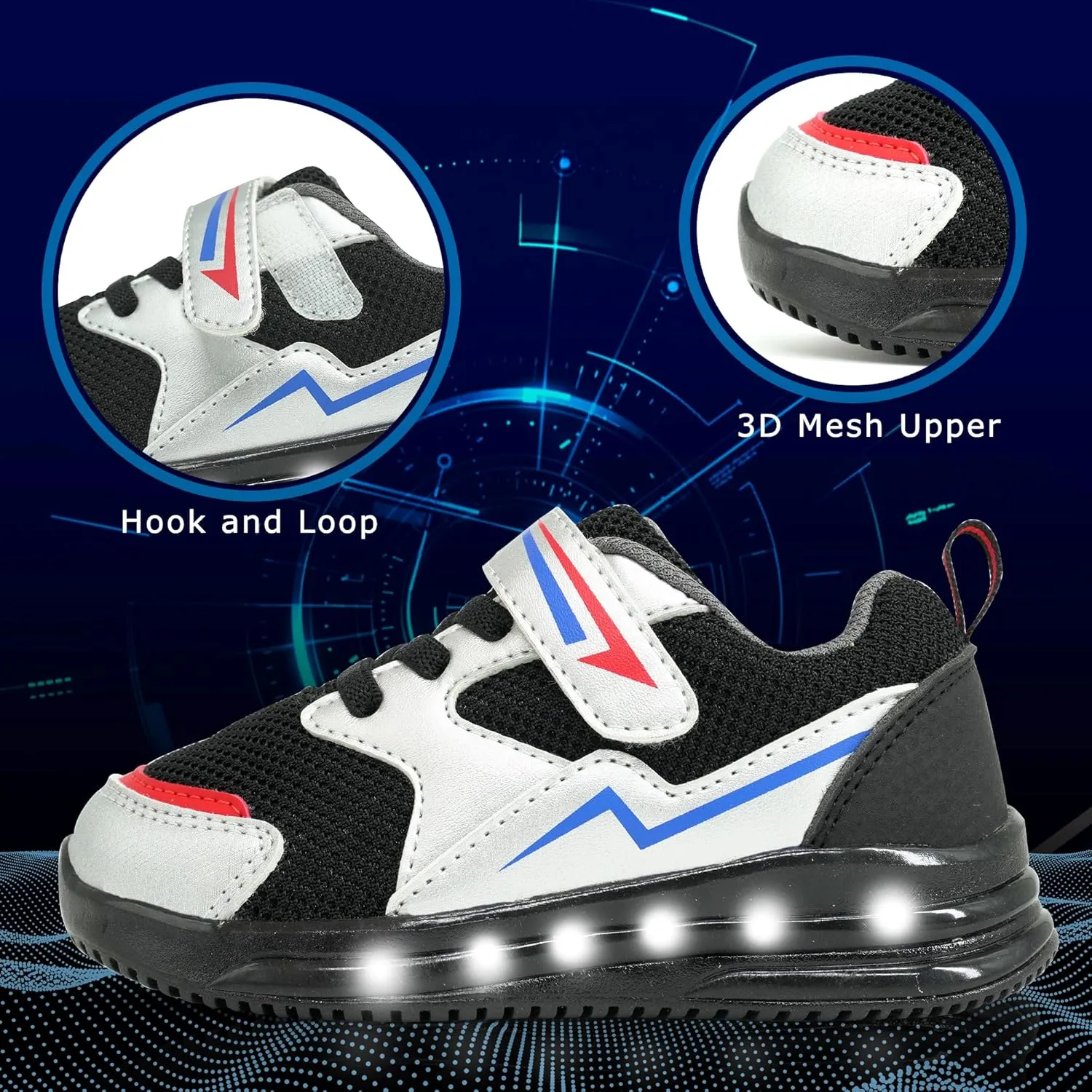 AMZZPIK Light Up Shoes for Boys Girls Toddler LED Flashing Sneakers Breathable Sport Walking Shoes for Kids