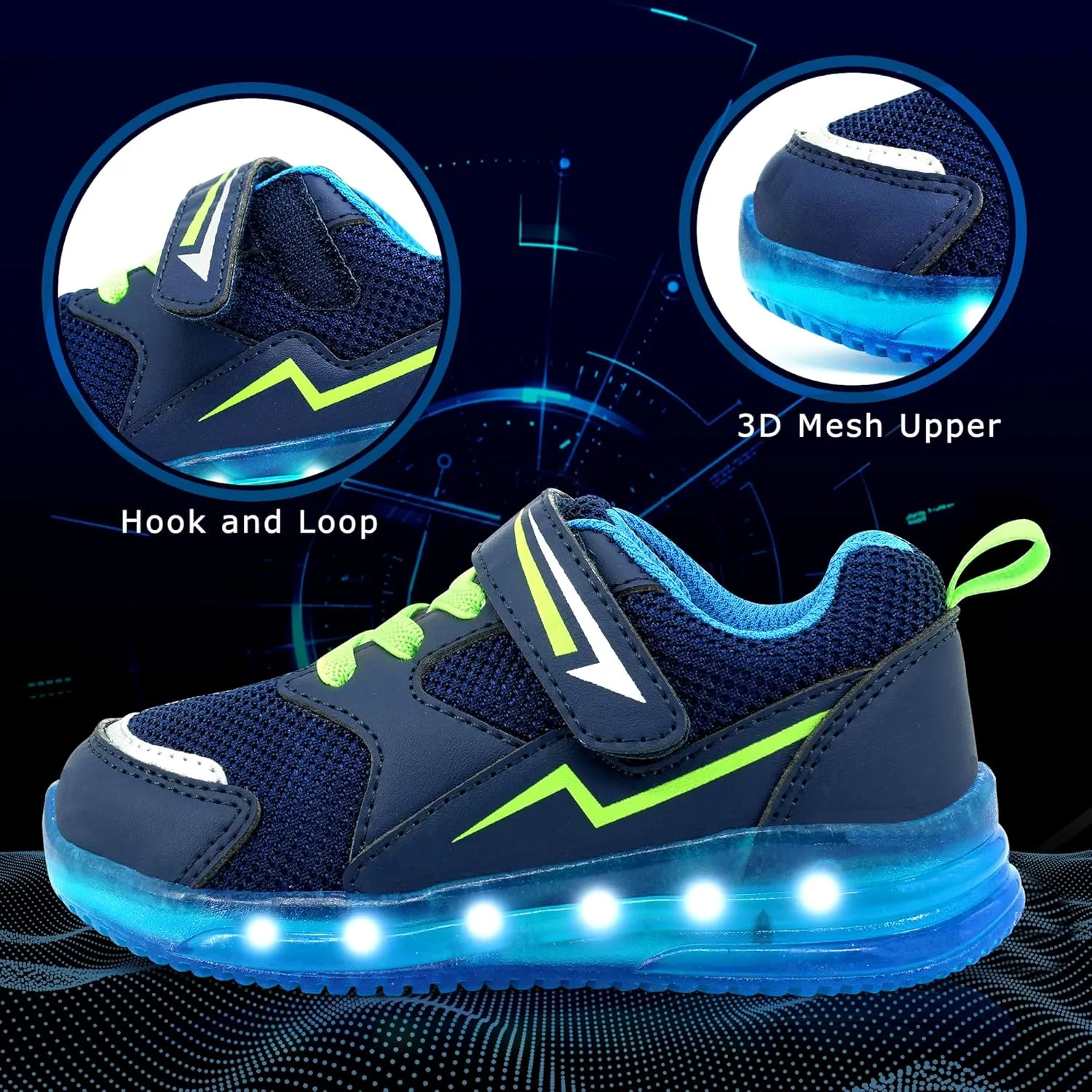 AMZZPIK Light Up Shoes for Boys Girls Toddler LED Flashing Sneakers Breathable Sport Walking Shoes for Kids